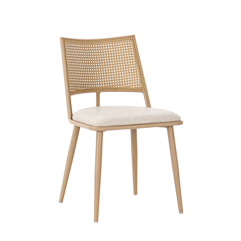 Lot de 4 chaises de salle à manger PU beige dossier en rotin tressé PECTIN