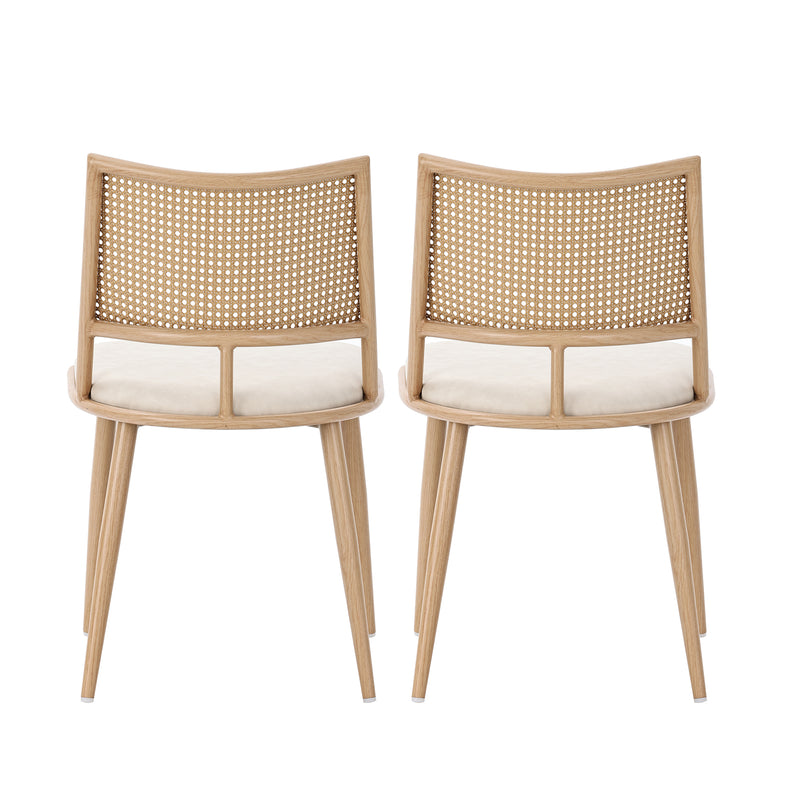 Lot de 2 chaises de salle à manger PU beige dossier en rotin tressé POLYPEPT