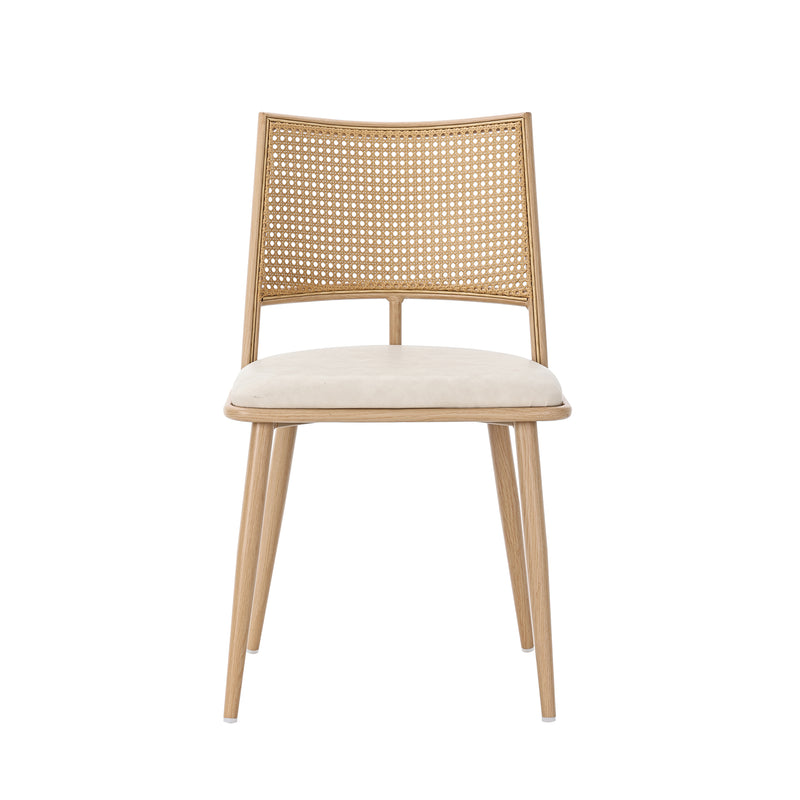 Lot de 4 chaises de salle à manger PU beige dossier en rotin tressé PECTIN