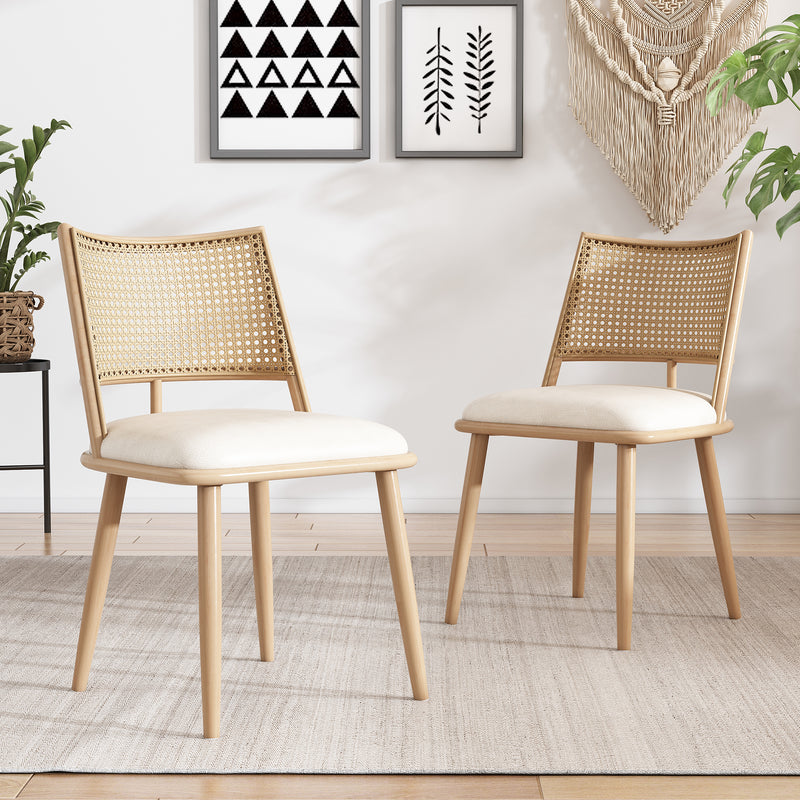 Lot de 2 chaises de salle à manger PU beige dossier en rotin tressé POLYPEPT