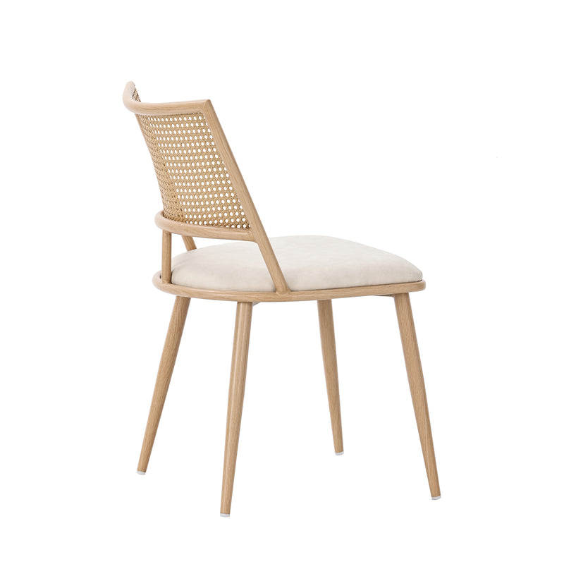 Lot de 4 chaises de salle à manger PU beige dossier en rotin tressé PECTIN