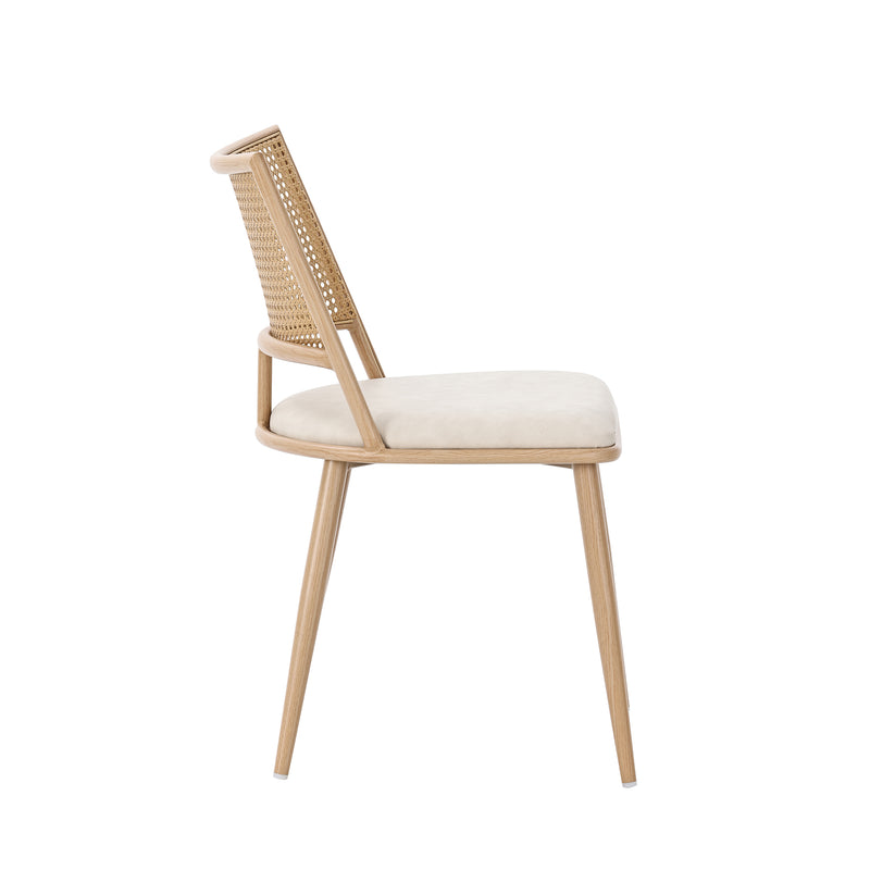 Lot de 4 chaises de salle à manger PU beige dossier en rotin tressé PECTIN