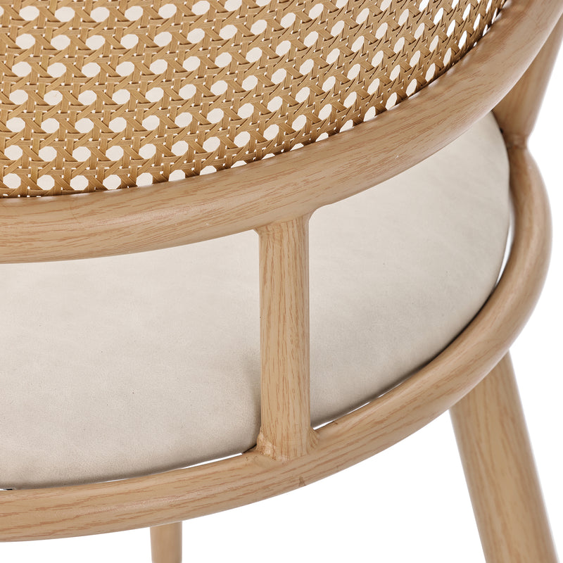Lot de 4 chaises de salle à manger PU beige dossier en rotin tressé PECTIN