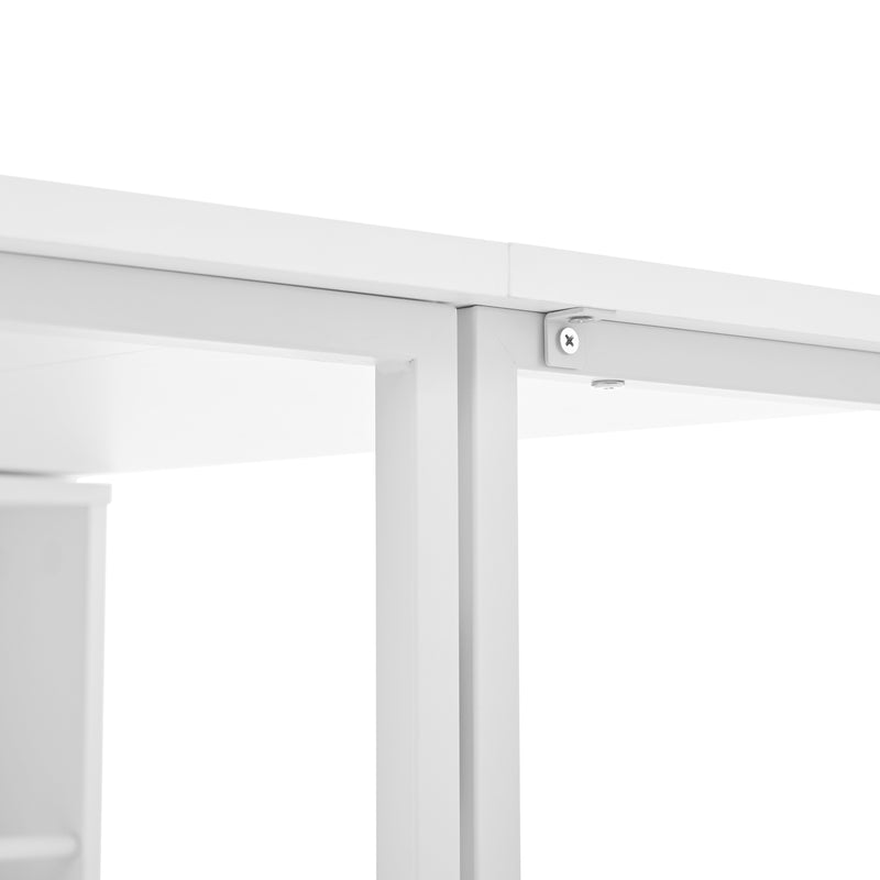 Buffet avec table retratable à 360° avec portes en verre ondulé convertible îlot de cuisine blanc PRAIRIEHAZE