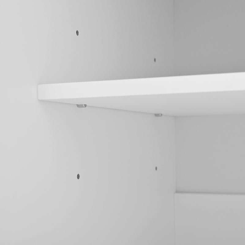 Buffet avec table retratable à 360° avec portes en verre ondulé convertible îlot de cuisine blanc PRAIRIEHAZE
