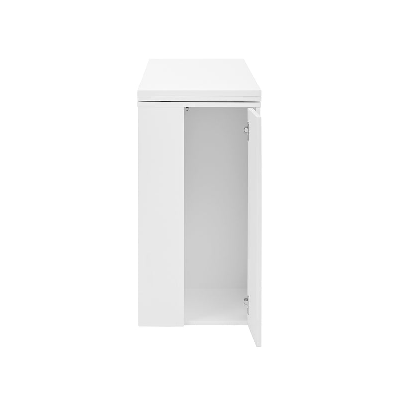 Buffet avec table retratable à 360° avec portes en verre ondulé convertible îlot de cuisine blanc PRAIRIEHAZE