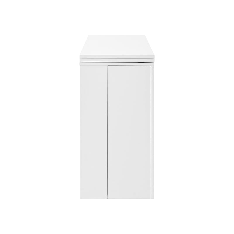 Buffet avec table retratable à 360° avec portes en verre ondulé convertible îlot de cuisine blanc PRAIRIEHAZE