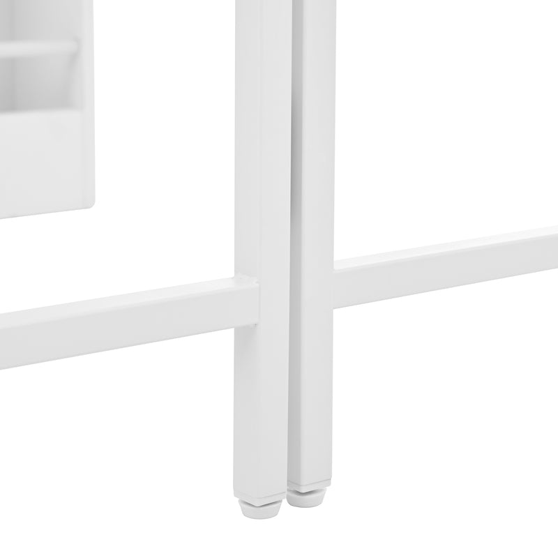 Buffet avec table retratable à 360° avec portes en verre ondulé convertible îlot de cuisine blanc PRAIRIEHAZE