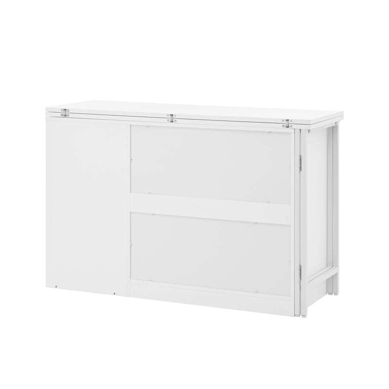 Buffet avec table retratable à 360° avec portes en verre ondulé convertible îlot de cuisine blanc PRAIRIEHAZE