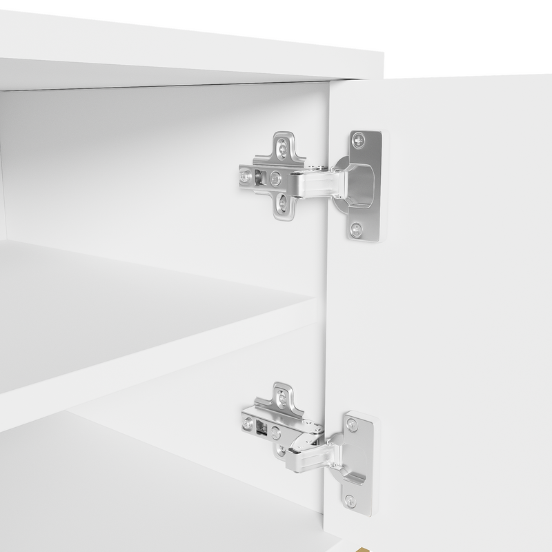 Buffet bois noyer à 6 tiroirs avec poignées en rotin et pieds en métal PRODUCER