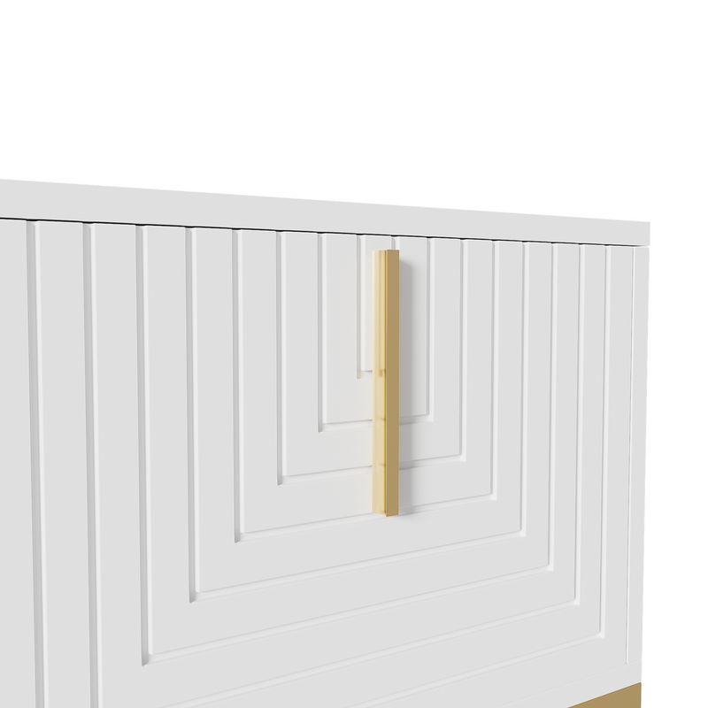 Buffet bois noyer à 6 tiroirs avec poignées en rotin et pieds en métal PRODUCER