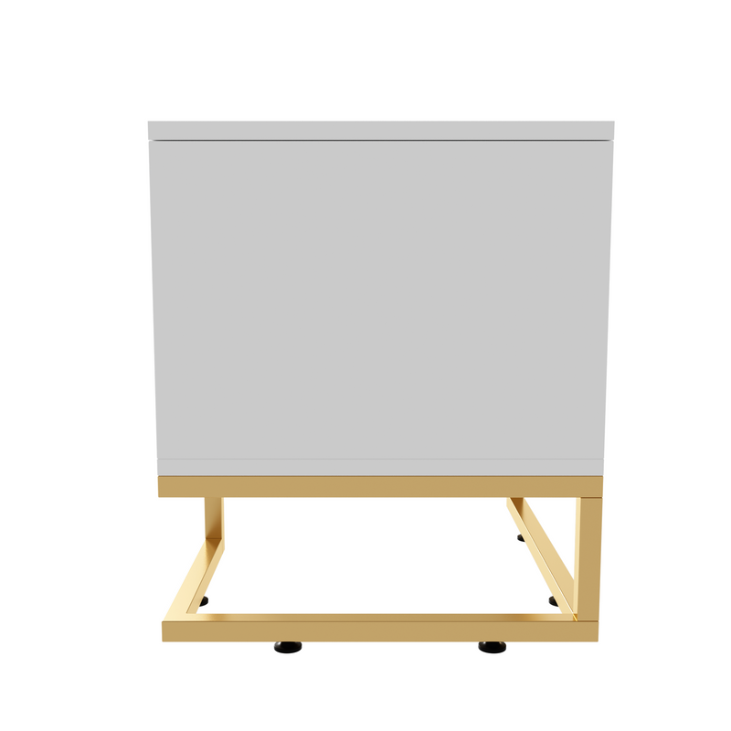 Buffet bois noyer à 6 tiroirs avec poignées en rotin et pieds en métal PRODUCER