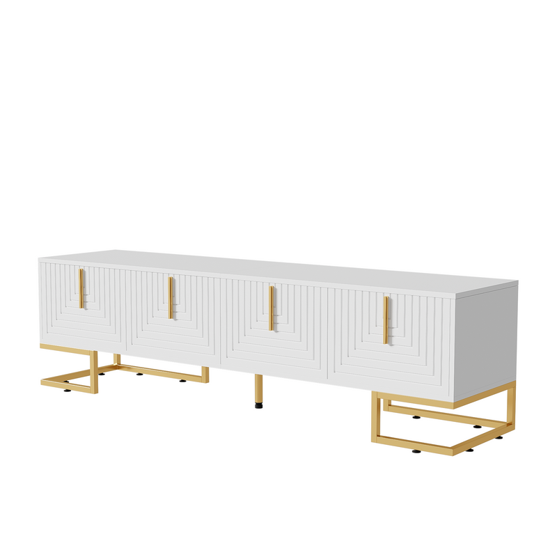 Buffet bois noyer à 6 tiroirs avec poignées en rotin et pieds en métal PRODUCER