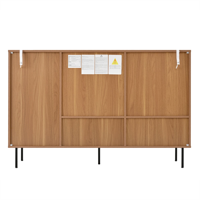 Buffet vintage effet bois et 2 portes coulissantes en rotin tressé et 3 tiroirs PROPOLIS