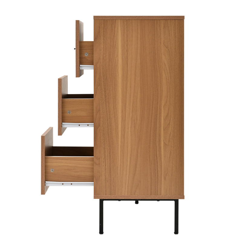 Buffet vintage effet bois et 2 portes coulissantes en rotin tressé et 3 tiroirs PROPOLIS