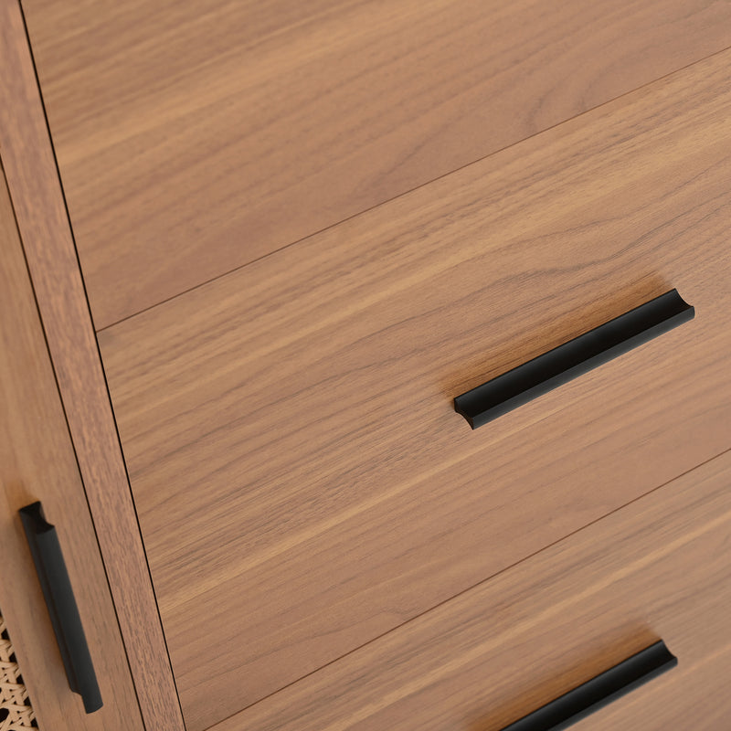 Buffet vintage effet bois et 2 portes coulissantes en rotin tressé et 3 tiroirs PROPOLIS