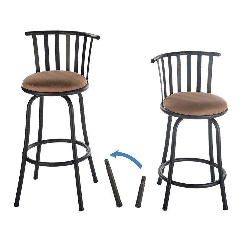 Lot de 2 tabourets de bar pivotants style bistrot marron repose pieds 2 hauteurs assises possibles 62/73cm PISTIL 29 INCH