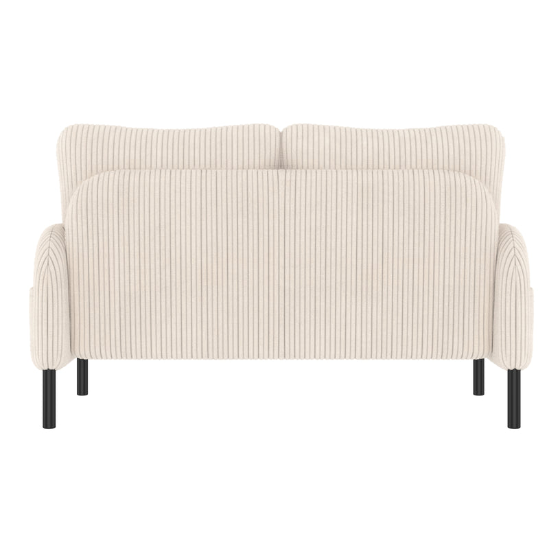 Ensemble salon 3 pièces velours côtelé beige : canapé 2 places, fauteuil et pouf FERNBROOK SET