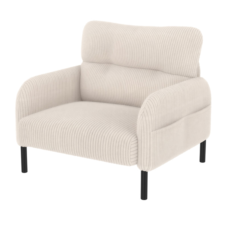 Ensemble salon 3 pièces velours côtelé beige : canapé 2 places, fauteuil et pouf FERNBROOK SET