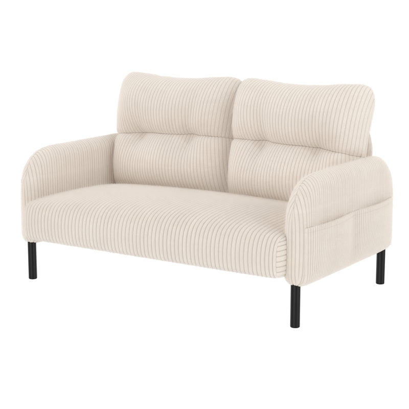 Ensemble salon 3 pièces velours côtelé beige : canapé 2 places, fauteuil et pouf FERNBROOK SET