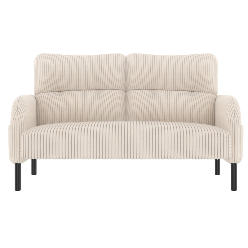 Ensemble salon 3 pièces velours côtelé beige : canapé 2 places, fauteuil et pouf FERNBROOK SET