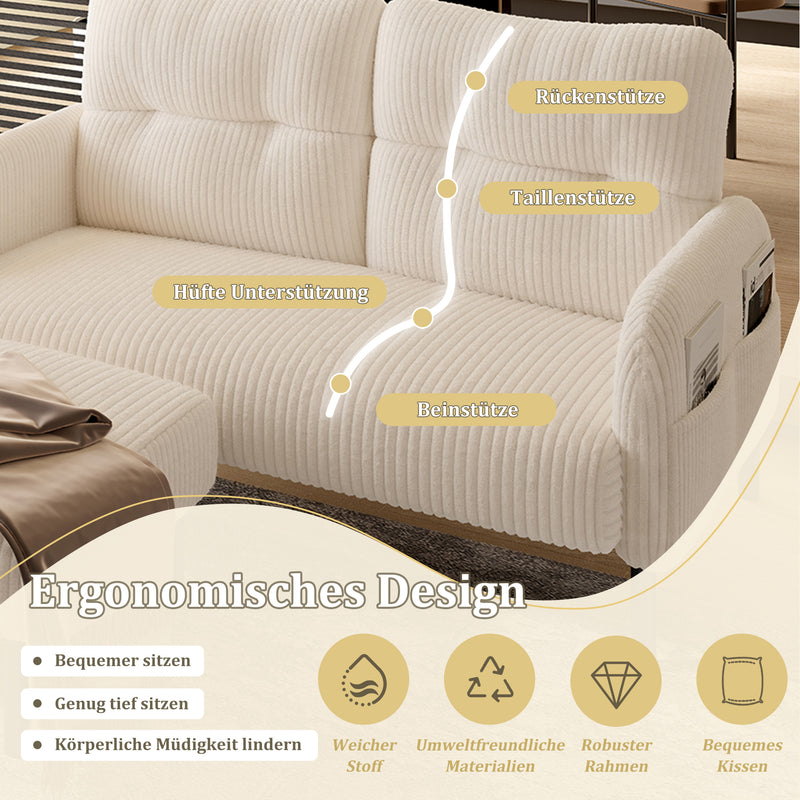 Ensemble salon 3 pièces velours côtelé beige : canapé 2 places, fauteuil et pouf FERNBROOK SET