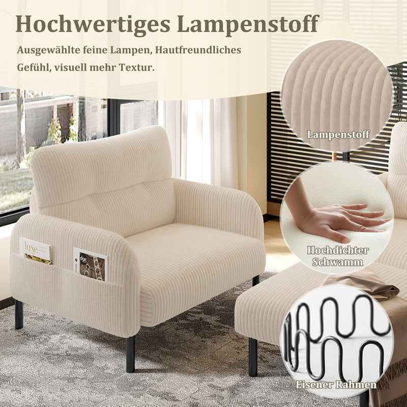 Ensemble salon 3 pièces velours côtelé beige : canapé 2 places, fauteuil et pouf FERNBROOK SET
