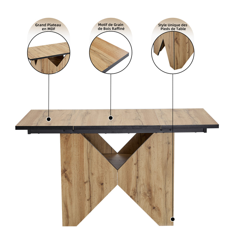 Table de salle à manger effet bois pour 4-6 personnes 138,5*80*75cm QUNZIL