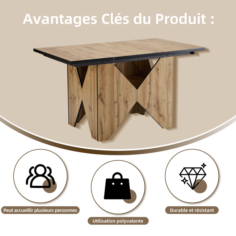 Table de salle à manger effet bois pour 4-6 personnes 138,5*80*75cm QUNZIL