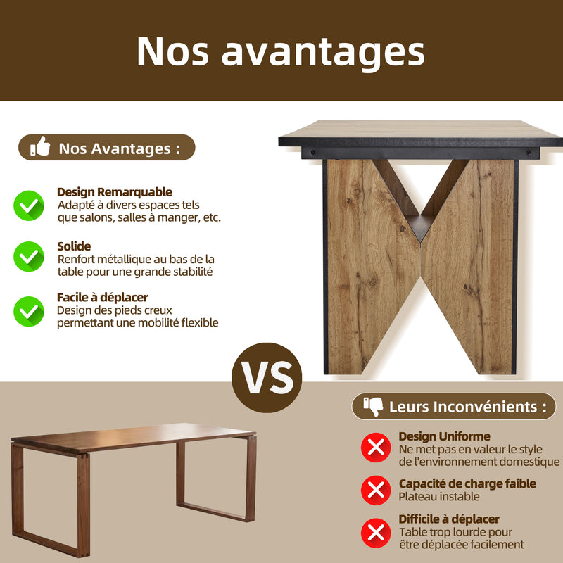 Table de salle à manger effet bois pour 4-6 personnes 138,5*80*75cm QUNZIL