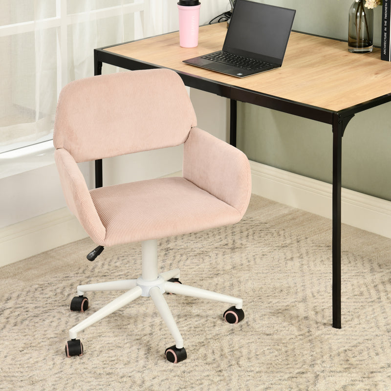 Chaise de bureau en velours côtelé rose, réglable en hauteur, rotation à 360° ROSS KD CORDUROY PINK WHITE LEG