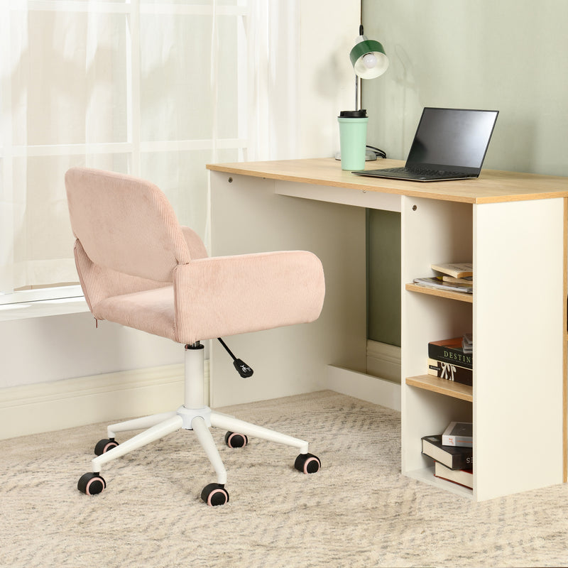 Chaise de bureau en velours côtelé rose, réglable en hauteur, rotation à 360° ROSS KD CORDUROY PINK WHITE LEG