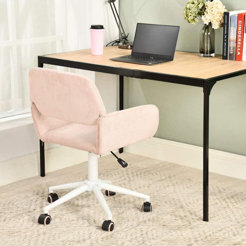 Chaise de bureau en velours côtelé rose, réglable en hauteur, rotation à 360° ROSS KD CORDUROY PINK WHITE LEG