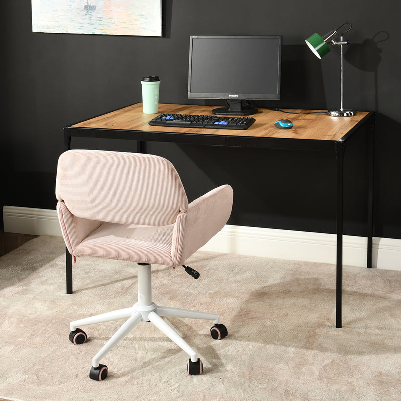 Chaise de bureau en velours côtelé rose, réglable en hauteur, rotation à 360° ROSS KD CORDUROY PINK WHITE LEG