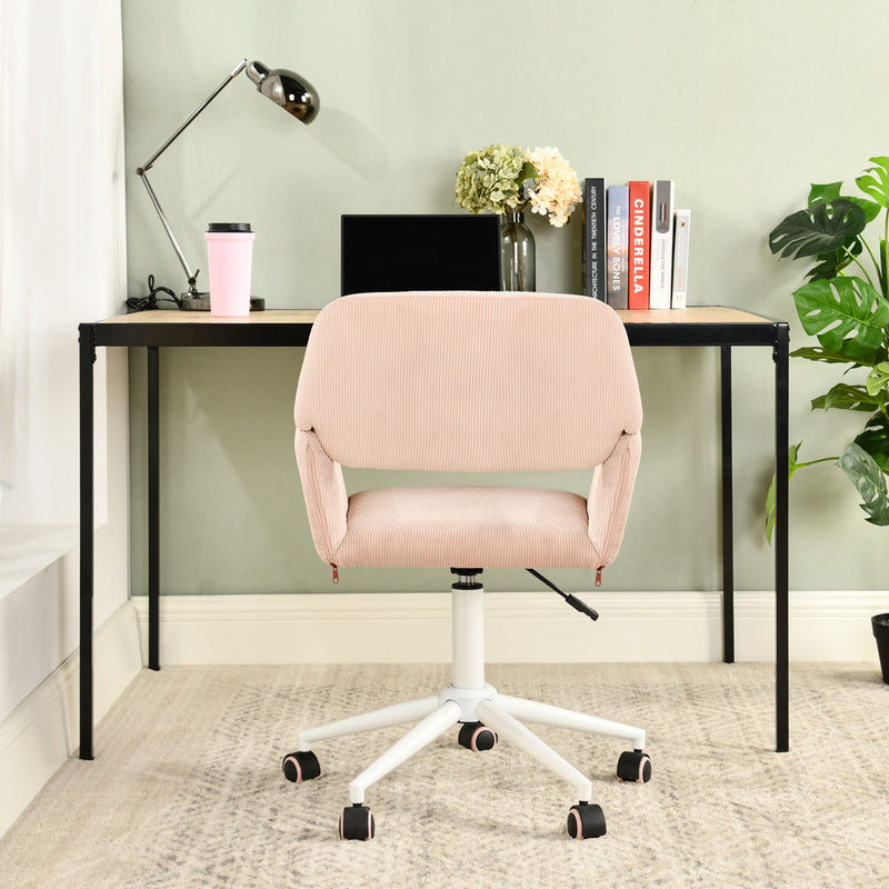 Chaise de bureau en velours côtelé rose, réglable en hauteur, rotation à 360° ROSS KD CORDUROY PINK WHITE LEG