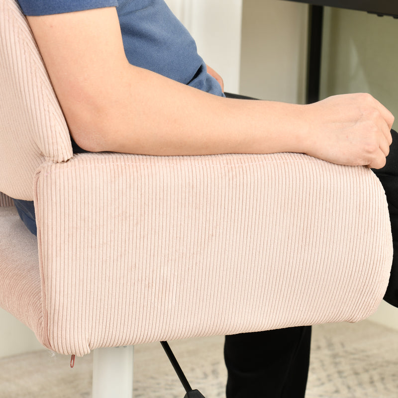 Chaise de bureau en velours côtelé rose, réglable en hauteur, rotation à 360° ROSS KD CORDUROY PINK WHITE LEG