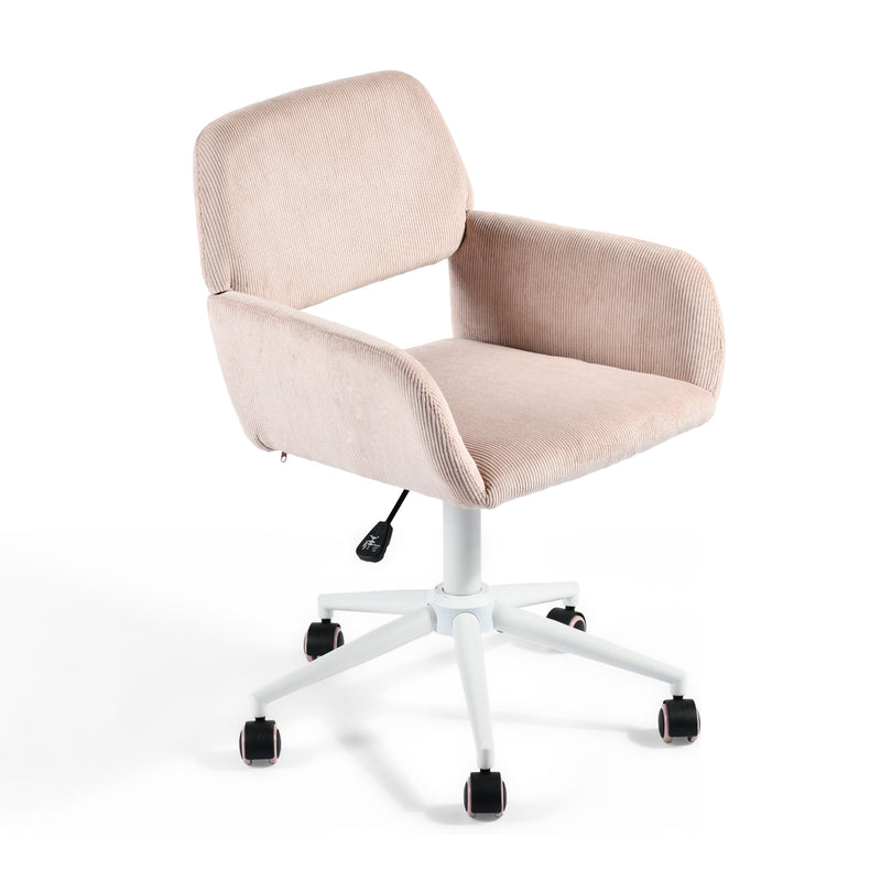 Chaise de bureau en velours côtelé rose, réglable en hauteur, rotation à 360° ROSS KD CORDUROY PINK WHITE LEG