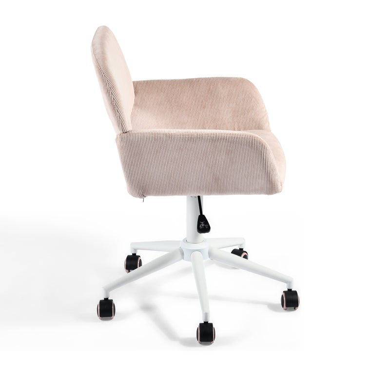 Chaise de bureau en velours côtelé rose, réglable en hauteur, rotation à 360° ROSS KD CORDUROY PINK WHITE LEG