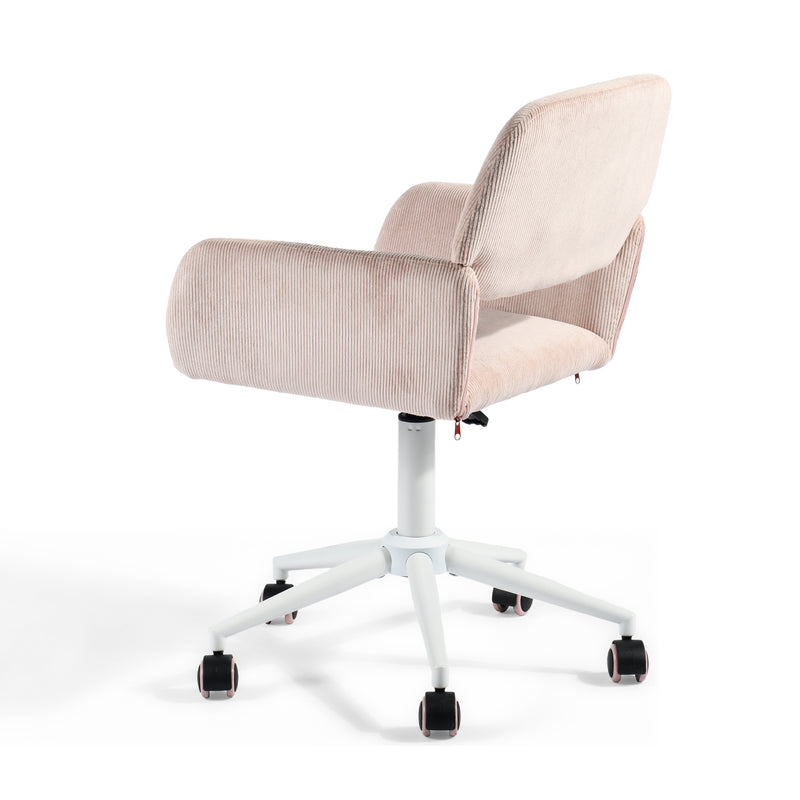 Chaise de bureau en velours côtelé rose, réglable en hauteur, rotation à 360° ROSS KD CORDUROY PINK WHITE LEG