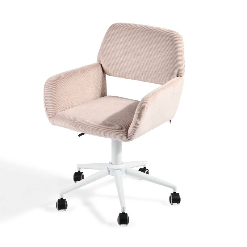 Chaise de bureau en velours côtelé rose, réglable en hauteur, rotation à 360° ROSS KD CORDUROY PINK WHITE LEG