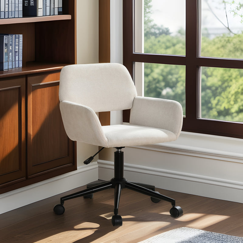 Chaise de bureau scandinave tissu beige pivotante hauteur réglable et 5 roulettes ROSS KD CHENILLE BEIGE BLACK