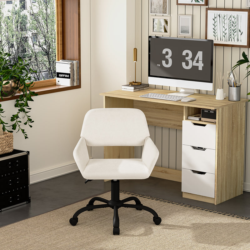 Chaise de bureau scandinave tissu beige pivotante hauteur réglable et 5 roulettes ROSS KD CHENILLE BEIGE BLACK