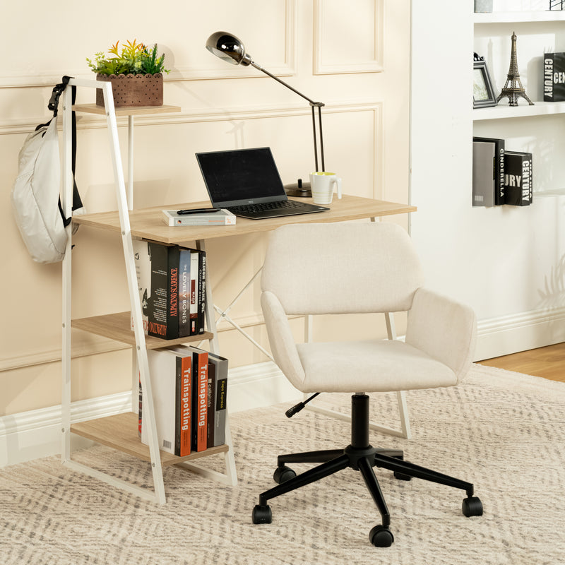 Chaise de bureau scandinave tissu beige pivotante hauteur réglable et 5 roulettes ROSS KD CHENILLE BEIGE BLACK