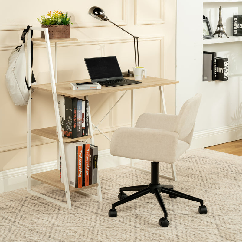 Chaise de bureau scandinave tissu beige pivotante hauteur réglable et 5 roulettes ROSS KD CHENILLE BEIGE BLACK