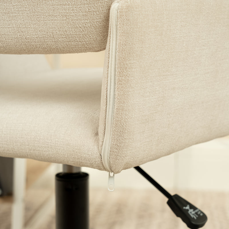 Ensemble de bureau ergonomique avec un bureau effet bois clair et une chaise de bureau pivotante et relevable beige à roulettes WEEKS+ROSS BEIGE