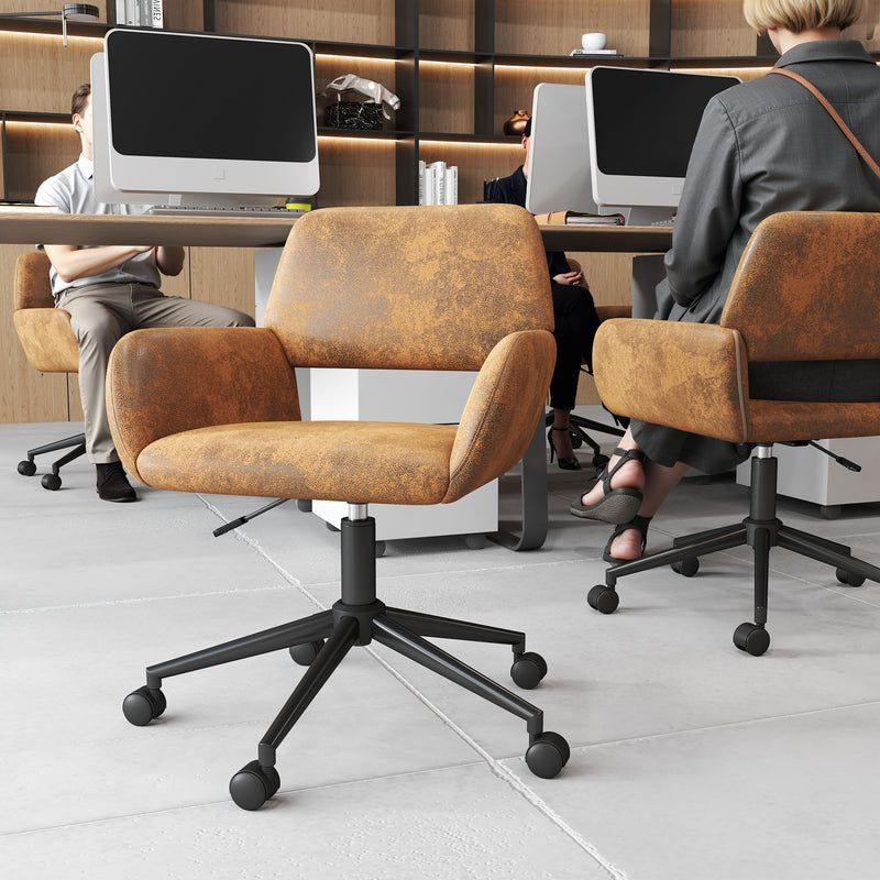 Chaise de bureau vintage en tissu suède pivotante hauteur réglable et 5 roulettes ROSS SUEDE BROWN BLACK