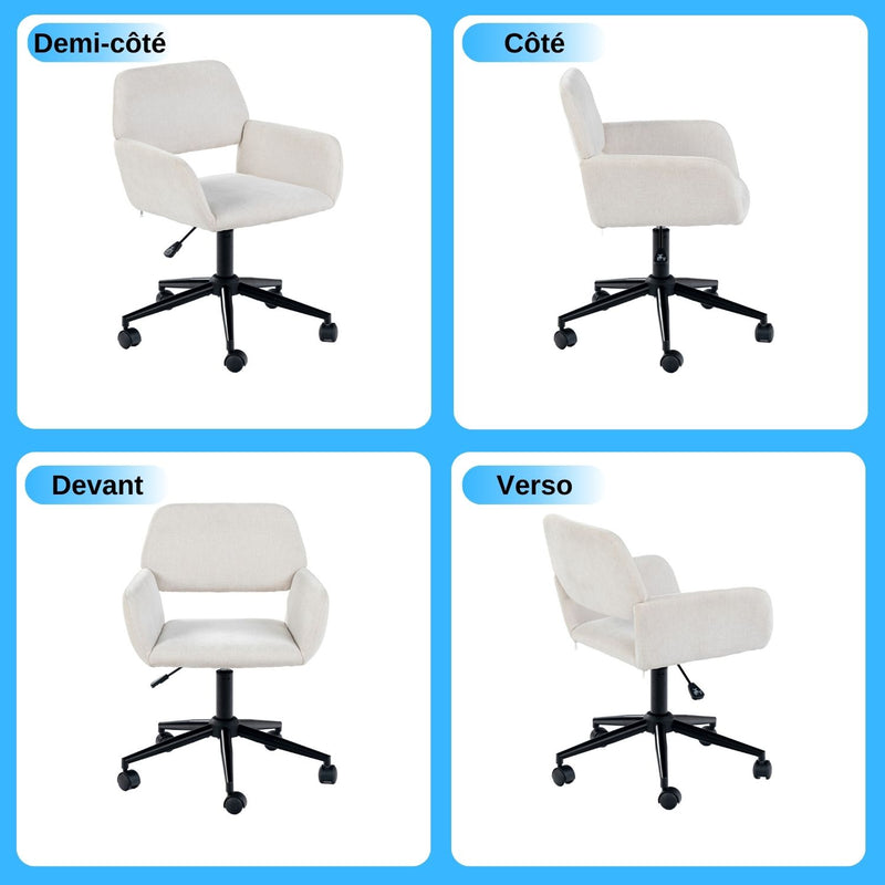 Chaise de bureau scandinave tissu beige pivotante hauteur réglable et 5 roulettes ROSS KD CHENILLE BEIGE BLACK