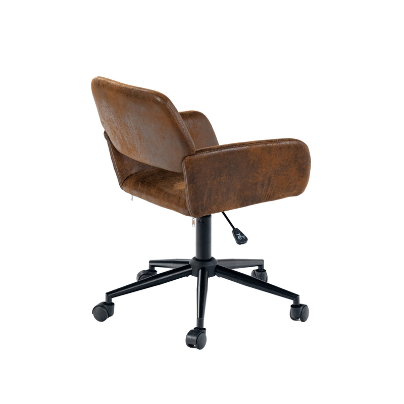 Chaise de bureau vintage en tissu suède pivotante hauteur réglable et 5 roulettes ROSS SUEDE BROWN BLACK