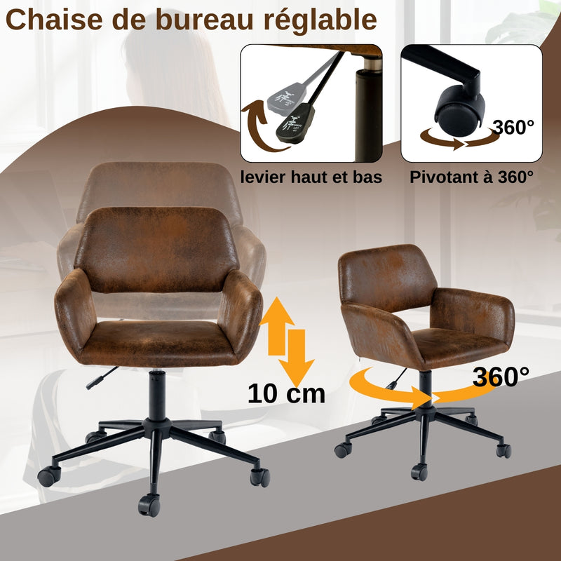 Chaise de bureau vintage en tissu suède pivotante hauteur réglable et 5 roulettes ROSS SUEDE BROWN BLACK