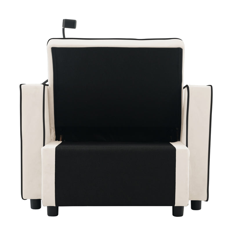 Fauteuil relax manuel convertible 3-en-1 beige velours support téléphone RAINGET